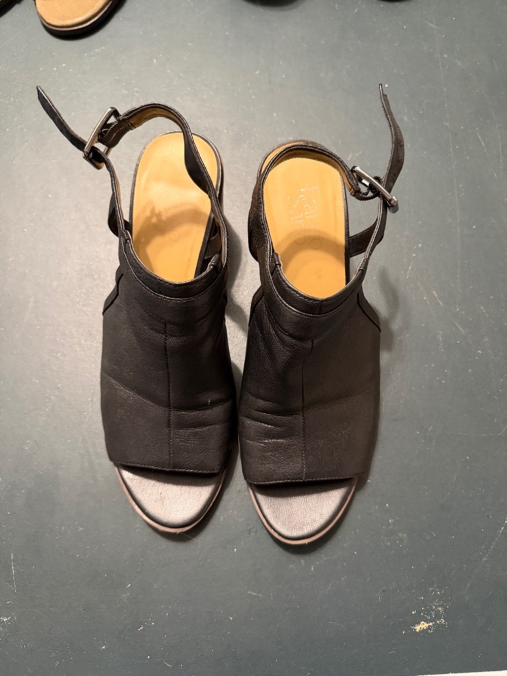 Franco Sarto leather Women’s Black Open-Toe Ankle Strap Sandals